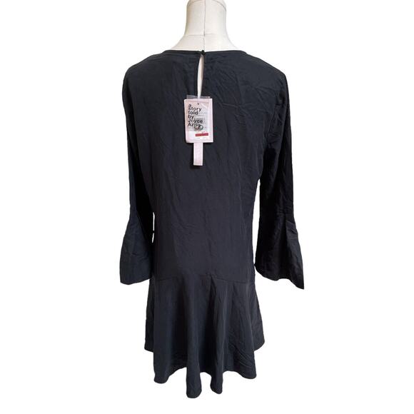 Avec Les Filles Black Long Sleeve Dress Bell Sleeve Oversized Sz Medium - Picture 2 of 8